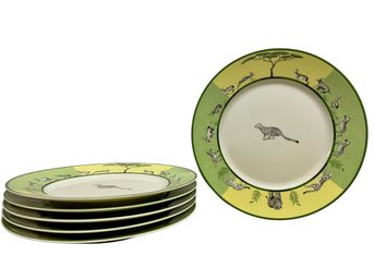 Set Of 6 HERMES, Porcelain Dinner Plates In The Green Africa Pattern.