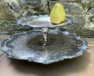 Vintage Silver Plate - Two Tier Lazy Susan Style Serving Platter