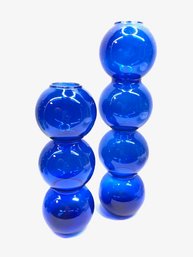 Hand-blown Pair Of Cobalt Blue Nordic Bubble Vases