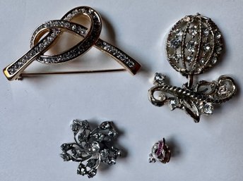 4 Vintage Rhinestone Brooch Pins