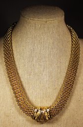 Contemporary Gold Tone Mesh Necklace Having Magnetic Clasp