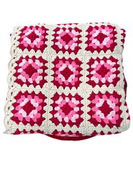 Square Crochet Bright Pink & White Grannie Squares Blanket Keepsake