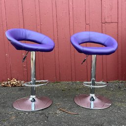 A Pair Of Modern Purple And Chrome Counter Stools