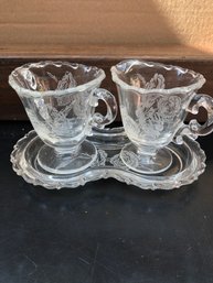 3 Piece Etched Glass Creamer And Sugar