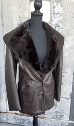 Bally Of Switzerland KIM Button Front Leather Jacket With Removable Faux Fur Collar- US Size 8- NOS