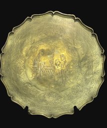 Large 14' Chinese Brass Tray With Scalloped Edges & Figural Scene- Circa 1920-30's