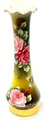 Antique Ceramic Ruffle Top Rose Vase