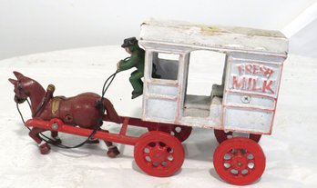 Vintage Cast Iron Horse Drawn Fresh Milk Wagon