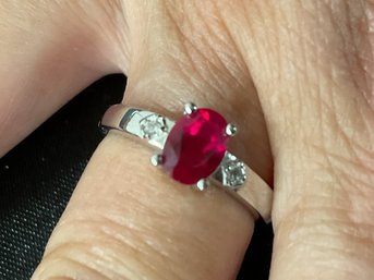 Sterling Ruby And Diamond Ring