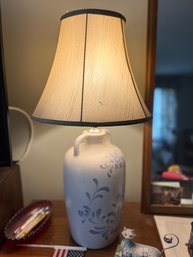 Stenciled Ceramic Farmhouse Jug Lamp With Bell Shade
