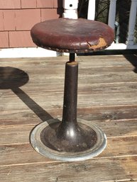1920s - 1940s Adjustable Cast Iron / Leather Stool From Tattoo Parlor In NYC By Geo. Archer Rochester NY