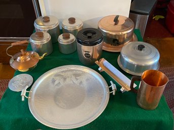 Lot Of Aluminum Ware And Brass Teapot