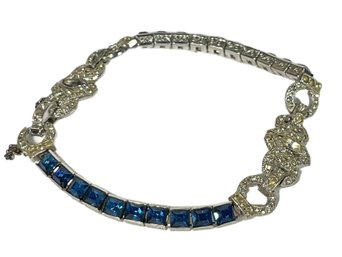 Art Deco Blue And White Stone Sterling Silver Bracelet