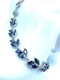 Majestic Blue Stone Leaf Bracelet - 925 Sterling Silver