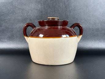 A Classic Vintage Glazed Pottery Beanpot In Earth Tones