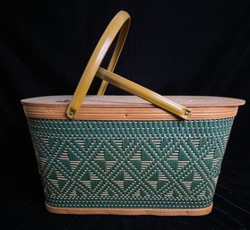 Vintage Hawkeye Burlington Green Wicker Picnic Basket