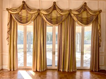 A Set Of Palatial Draperies With Swag And Rosette Valance  - 204' Wide - 136' High