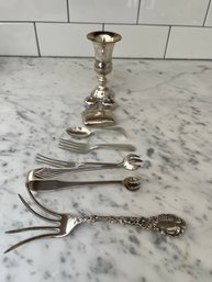 An Assortment Of Sterling Silver Small Items - Chalice, Tongs, Forks And More