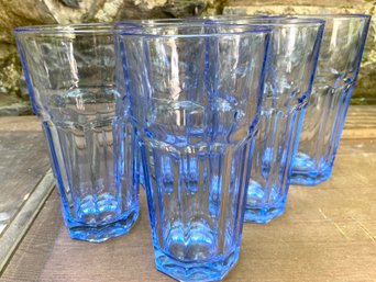 Set Of Six Blue Glass Tall Tumblers