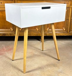 A Modern End Table Or Nightstand With Lift Up Top - Mirror And Storage Beneath!