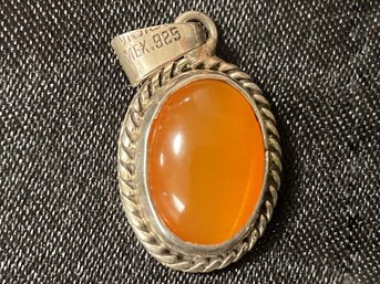 Vintage Mexican Sterling Silver Golden Tiger Eye Cabochon Pendant