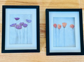 Pair Of Framed Poppy Flower Watercolor Paintings