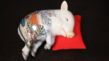 LUCKY SLEEPING CHINESE PORCELAIN HAND PAINTED PIG