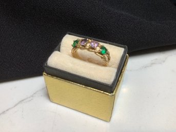 14k Gold Multi Gemstone Ring Size 7.5  3.05 G.