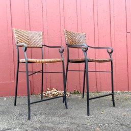 Metal Stools With Woven Rattan Seats