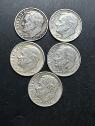 Lot Of 5 Roosevelt Silver Dimes Miscel Dates