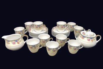 TK Thuny Czechoslovakia Lexington Porcelain Tea Set-Lidded Sugar Bowl & Creamer, Twelve Saucers & Eleven Cups