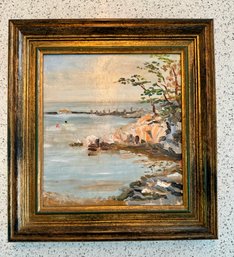 Oil On Board Shore Scene In Frame - Not Signed