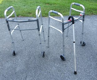 Pair Of Literally Brand New Aluminum Adjustable Walkers & A Cane