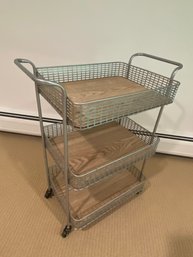 Modern 3 Tier Metal And Wood Rolling Cart 18x14x28