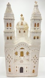 Large Vintage Mexican Folk Art Church With Compartment For Candle, Signed 'C.Pachecho'