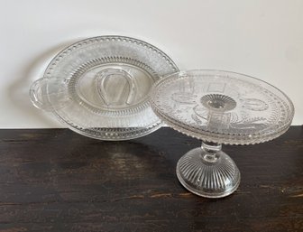 Vintage Adams & Company Horseshoe 'Good Luck' Cake Stand & 'Give Us This Day Our Daily Bread' Platter