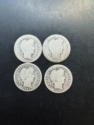 4 Barber Silver Dimes 1903, 1904, 1905, 1906