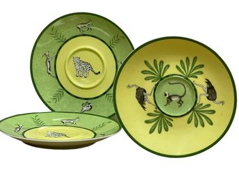 3 HERMES Porcelain Saucers In The Green Africa Pattern