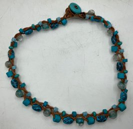 Turquoise Stones Leather Strung Necklace