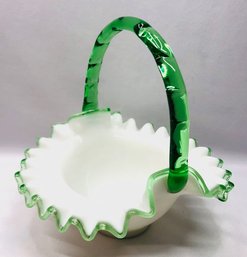 Vintage Fenton Emerald Crest Art Glass Basket