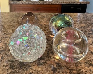 Four Piece Lot Of Art Glass Paper Weights In Multicolor.