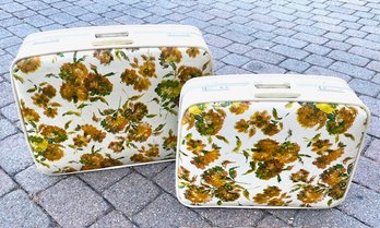 Fabulous Vintage 2 Piece Hard-sided Floral Luggage Set By Gateway