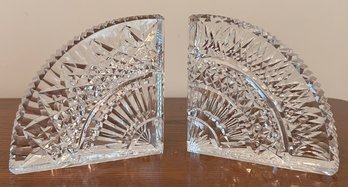 Pair Of Waterford Cut Crystal Quadrant Fan Bookends