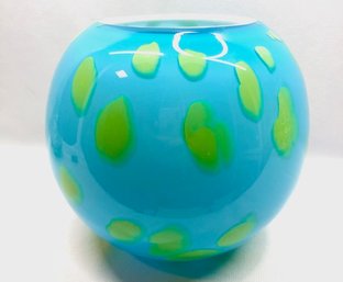 Amazing Robin's Egg Blue Spotted Art Glass Rose Bowl