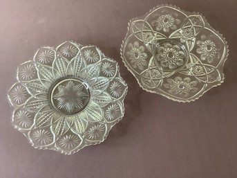 Pair Of Etched Glass Platters