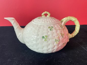 Vintage Belleek Irish Porcelain Basketweave Teapot