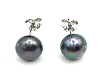 Vintage Sterling Silver Gray Ball Stud Earrings