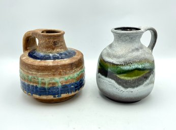 Pair Of Vintage German Drip Glaze Pottery Pitchers