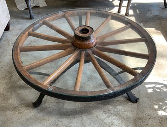 Very Cool Wagon Wheel Glass Top Coffee Table