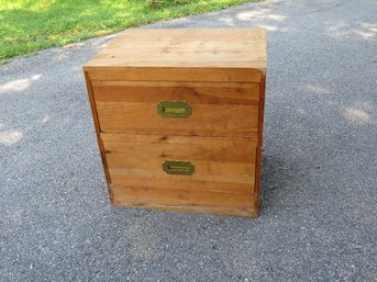 Simple Pine Asian Style 2 Drawer Chest Or Night Stand W/brass Handles